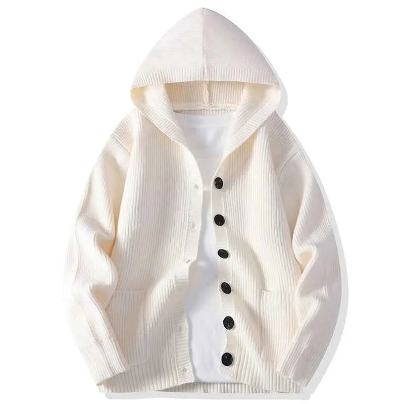 Mens Hooded Knit Sweater  Soft Rabbit Fur Blend Casual Loose Fit Pullover