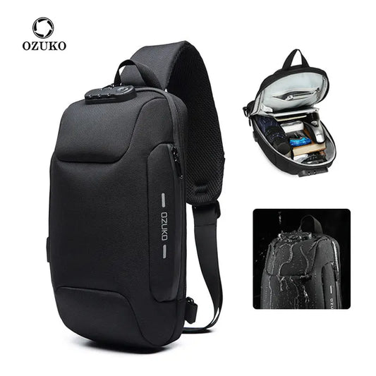 Mens Anti-Theft Chest Bag with USB Port Waterproof Tactical Sling Bag for Travel TED