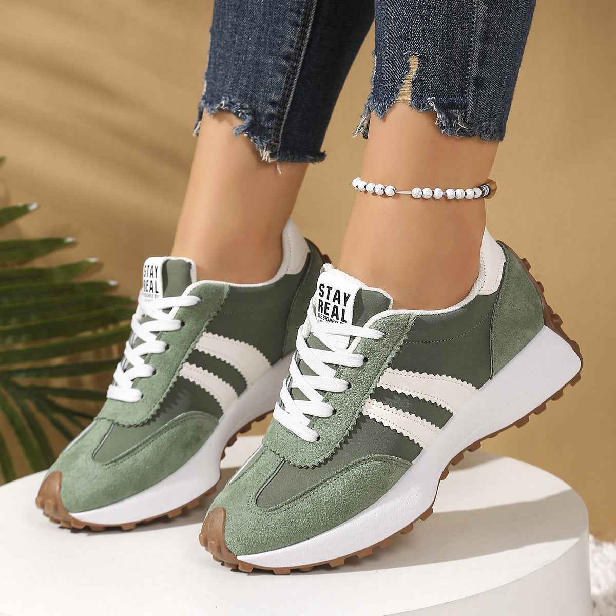 Casual Platform Sneakers Breathable Lace-Up Shoes with Thick Sole for Men