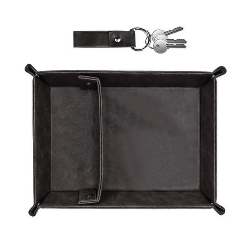 PU Leather Valet Tray & Keychain Set – Vintage Catchall Organizer for Desk, Nightstand & Entryway | Father’s Day Gift CJ