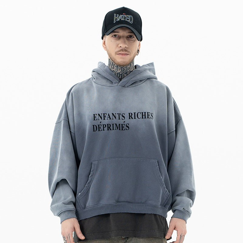 Gradient Fleece Hooded Sweatshirt - Vintage Washed Oversized Hoodie | Casual Streetwear Pullover for Men & Women TED