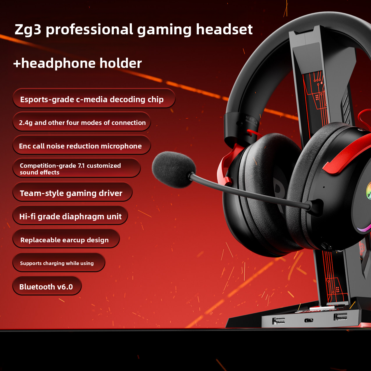 ZG3 Wireless ESports Gaming Headset | Bluetooth Multi-Mode Gaming Headphones with Mic - EverCharm Gifts