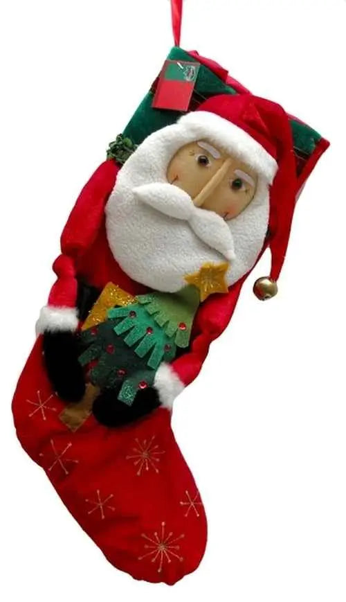 19” Fabric Santa Christmas Stocking – Fun Holiday Stocking for Gifts & Fireplace Décor