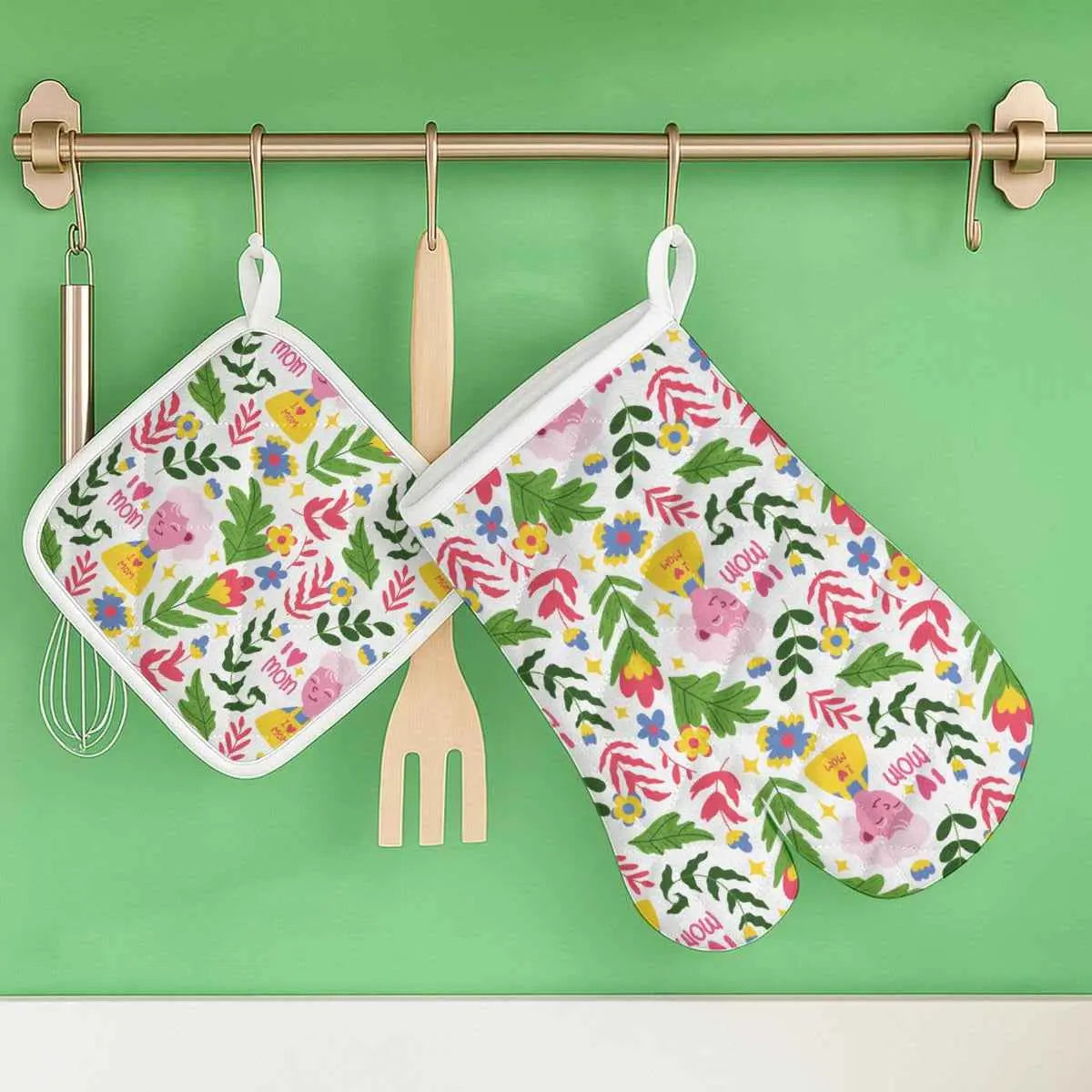 Mother’s Day Heat-Resistant Kitchen Gloves & Pad Set