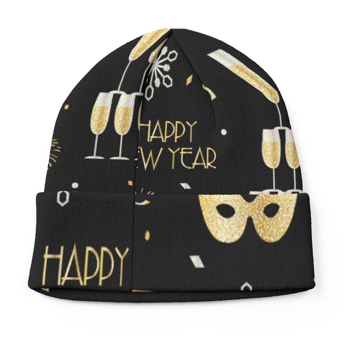 New Year’s All-Over Print Knitted Hat – Festive Winter Beanie Cap | Cozy Holiday Knit Hat for Men & Yoycol