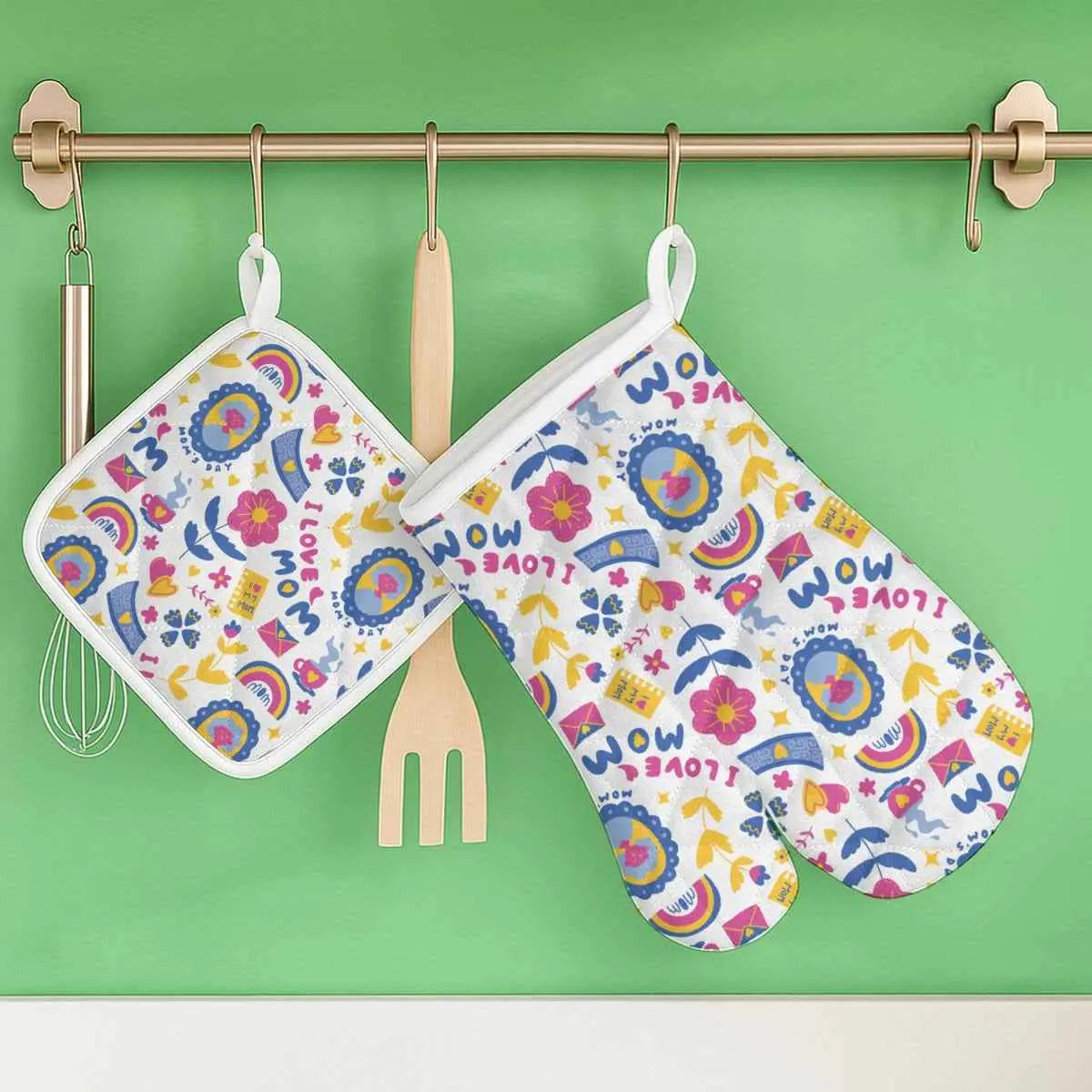 Mother’s Day Heat-Resistant Kitchen Gloves & Pad Set