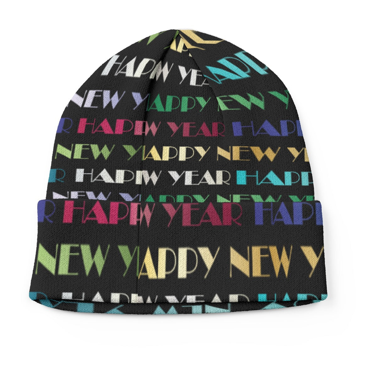 New Year’s All-Over Print Knitted Hat – Festive Winter Beanie Cap | Cozy Holiday Knit Hat for Men & Yoycol