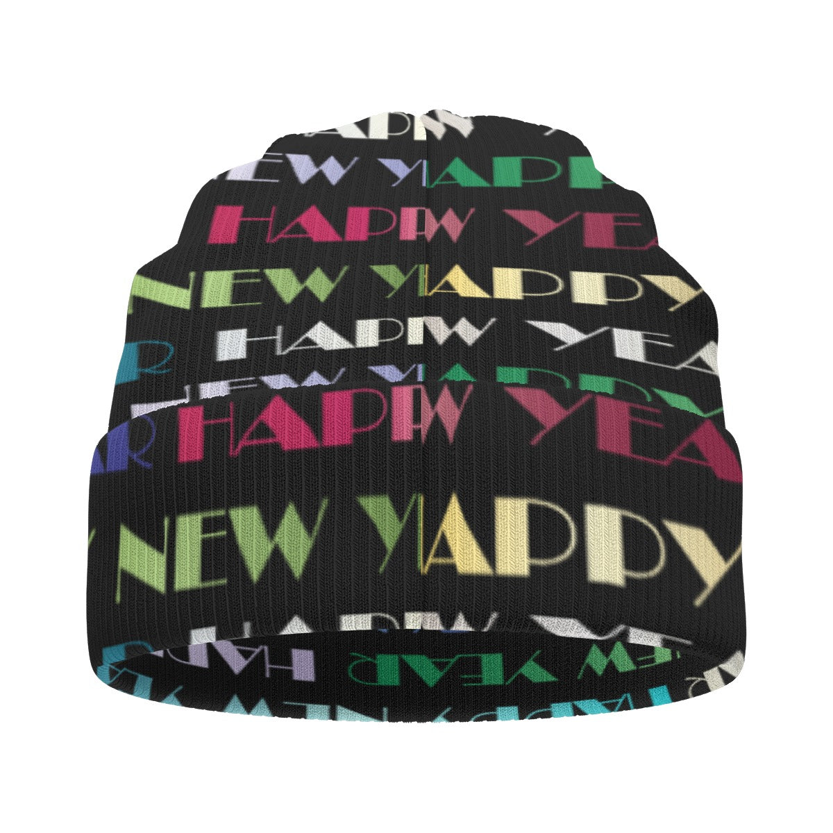 New Year’s All-Over Print Knitted Hat – Festive Winter Beanie Cap | Cozy Holiday Knit Hat for Men & Yoycol