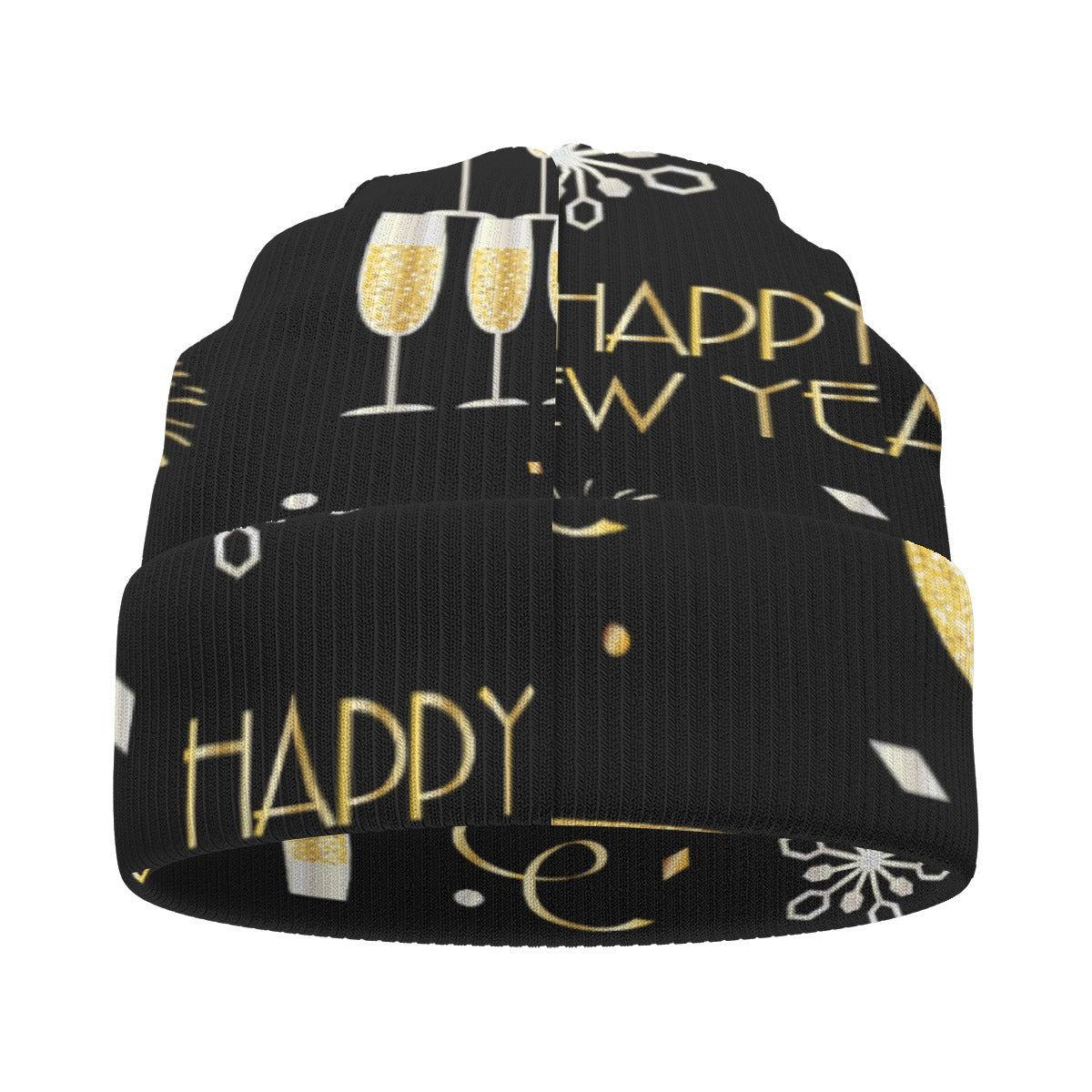 New Year’s All-Over Print Knitted Hat – Festive Winter Beanie Cap | Cozy Holiday Knit Hat for Men & Yoycol