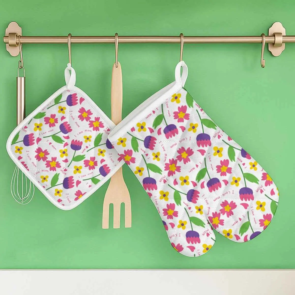 Mother’s Day Heat-Resistant Kitchen Gloves & Pad Set
