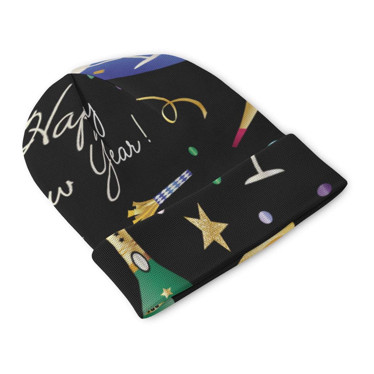 New Year’s All-Over Print Knitted Hat – Festive Winter Beanie Cap | Cozy Holiday Knit Hat for Men & Yoycol