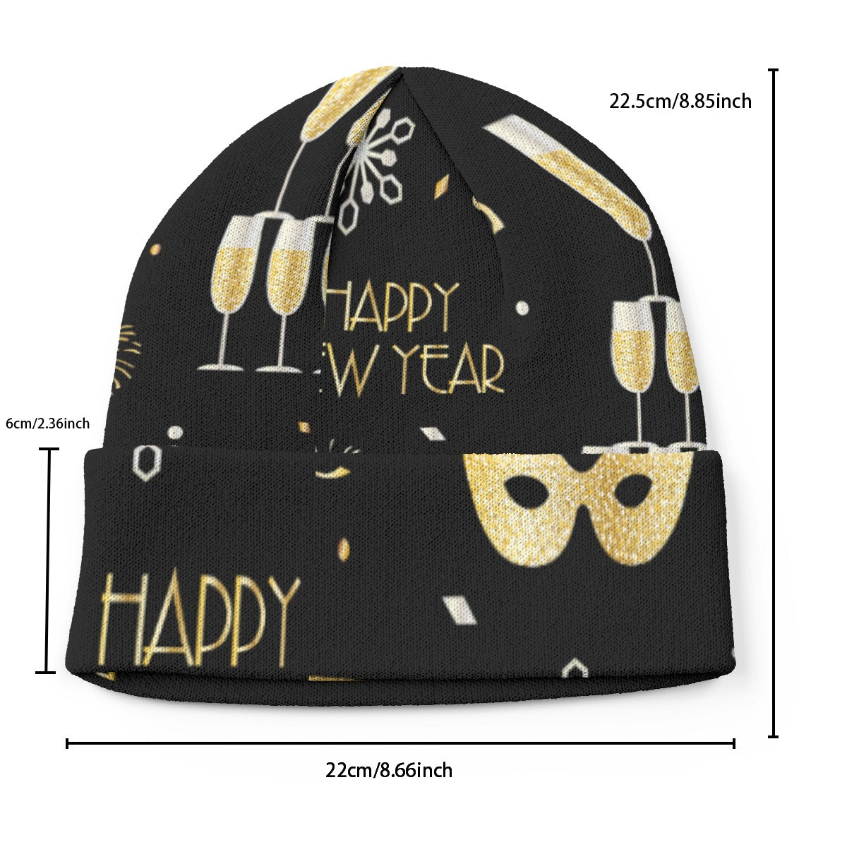 New Year’s All-Over Print Knitted Hat – Festive Winter Beanie Cap | Cozy Holiday Knit Hat for Men & Yoycol