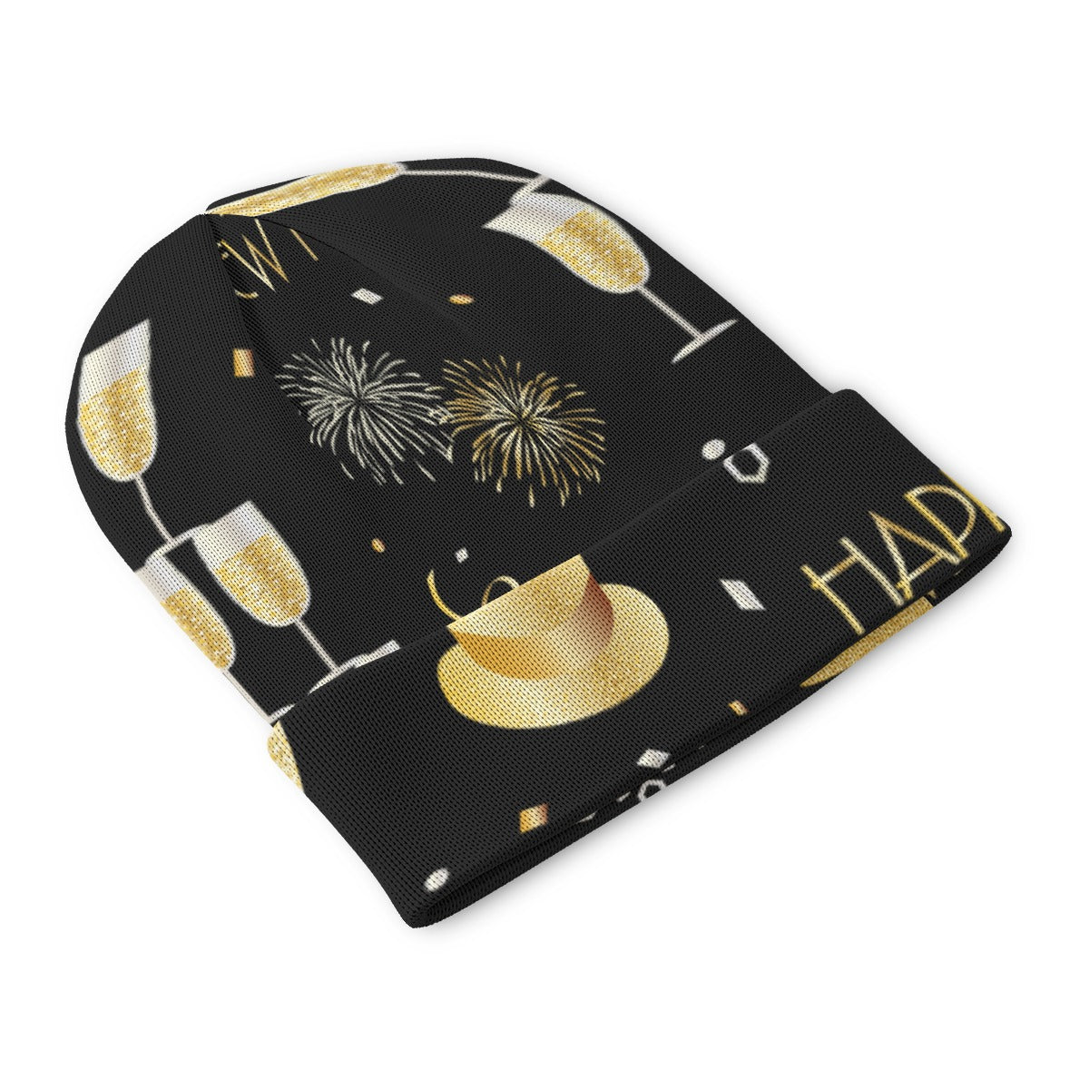 New Year’s All-Over Print Knitted Hat – Festive Winter Beanie Cap | Cozy Holiday Knit Hat for Men & Yoycol