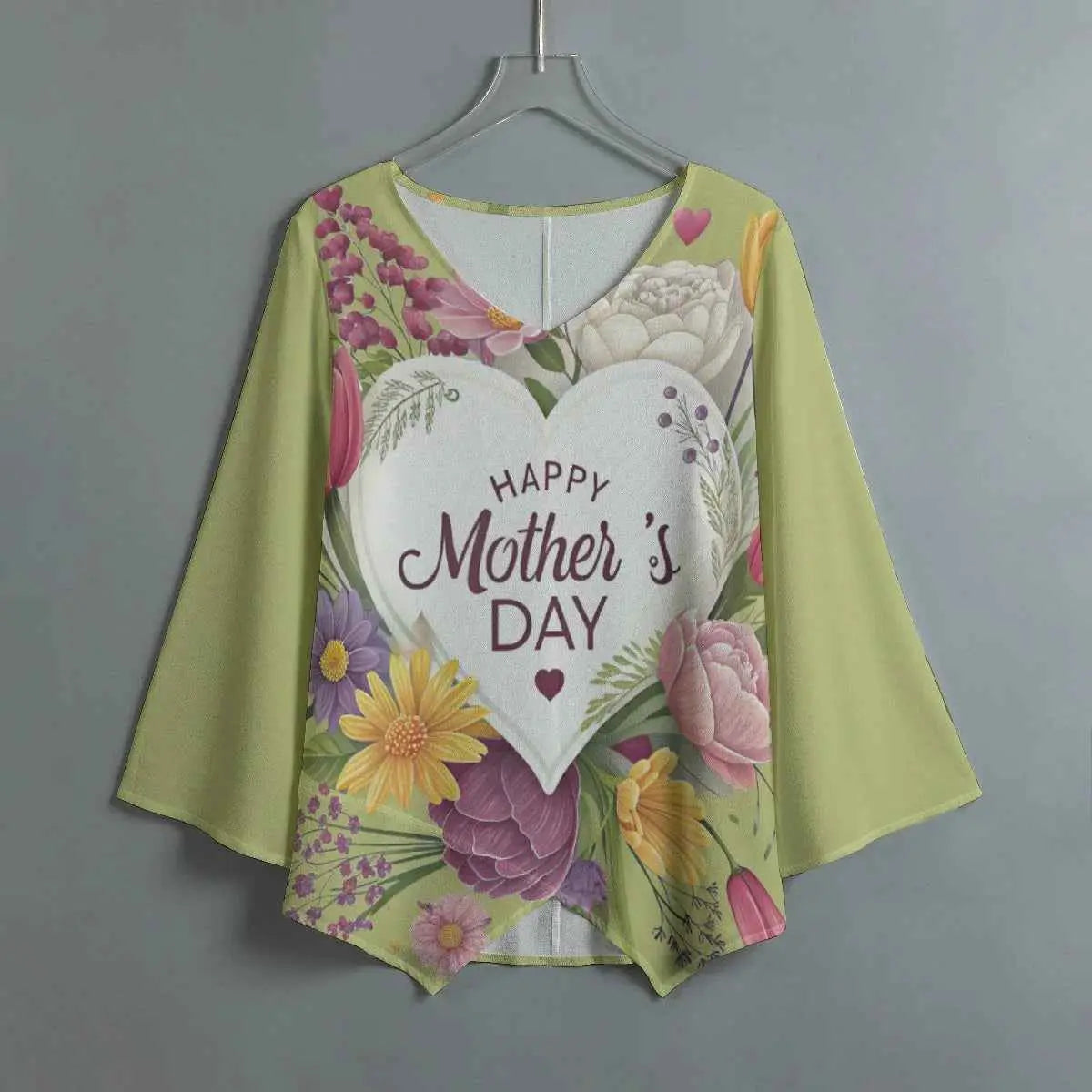 Mothers Day Custom All-Over Print Women’s V-Neck T-Shirt – Long Sleeve Irregular Hem Top