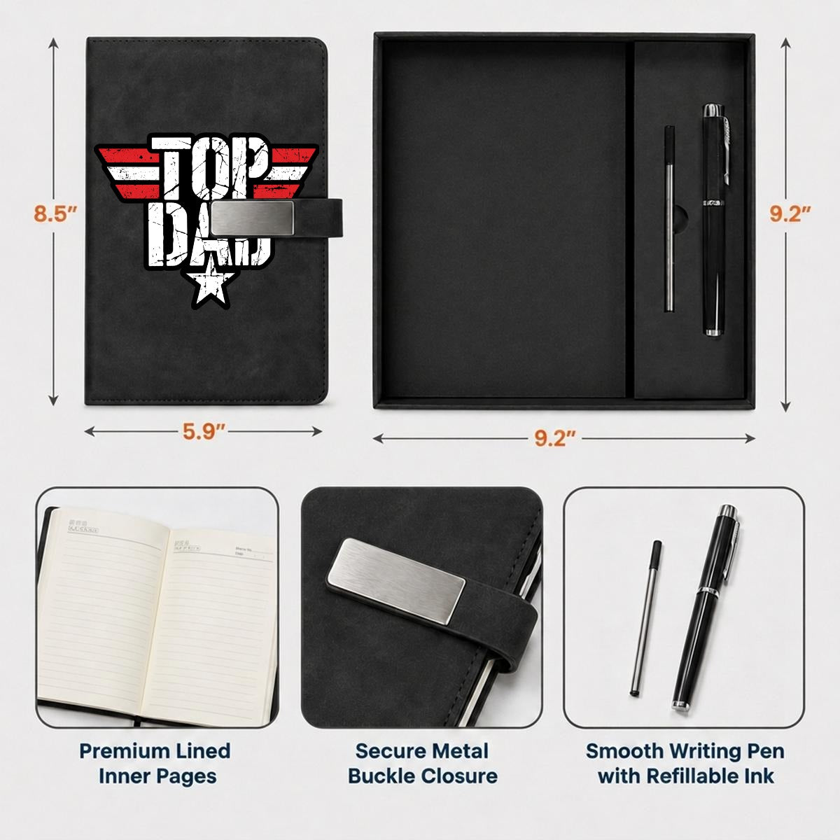 Father's Day Notebook Gift Set with Metal Pen | Personalized Premium Writing Gift Set - EverCharm Gifts
