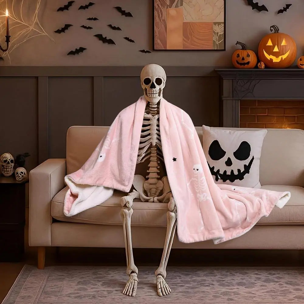 Halloween Sherpa Fleece Blanket Dancing Skeleton Throw Cozy Soft Plush Blanket TED