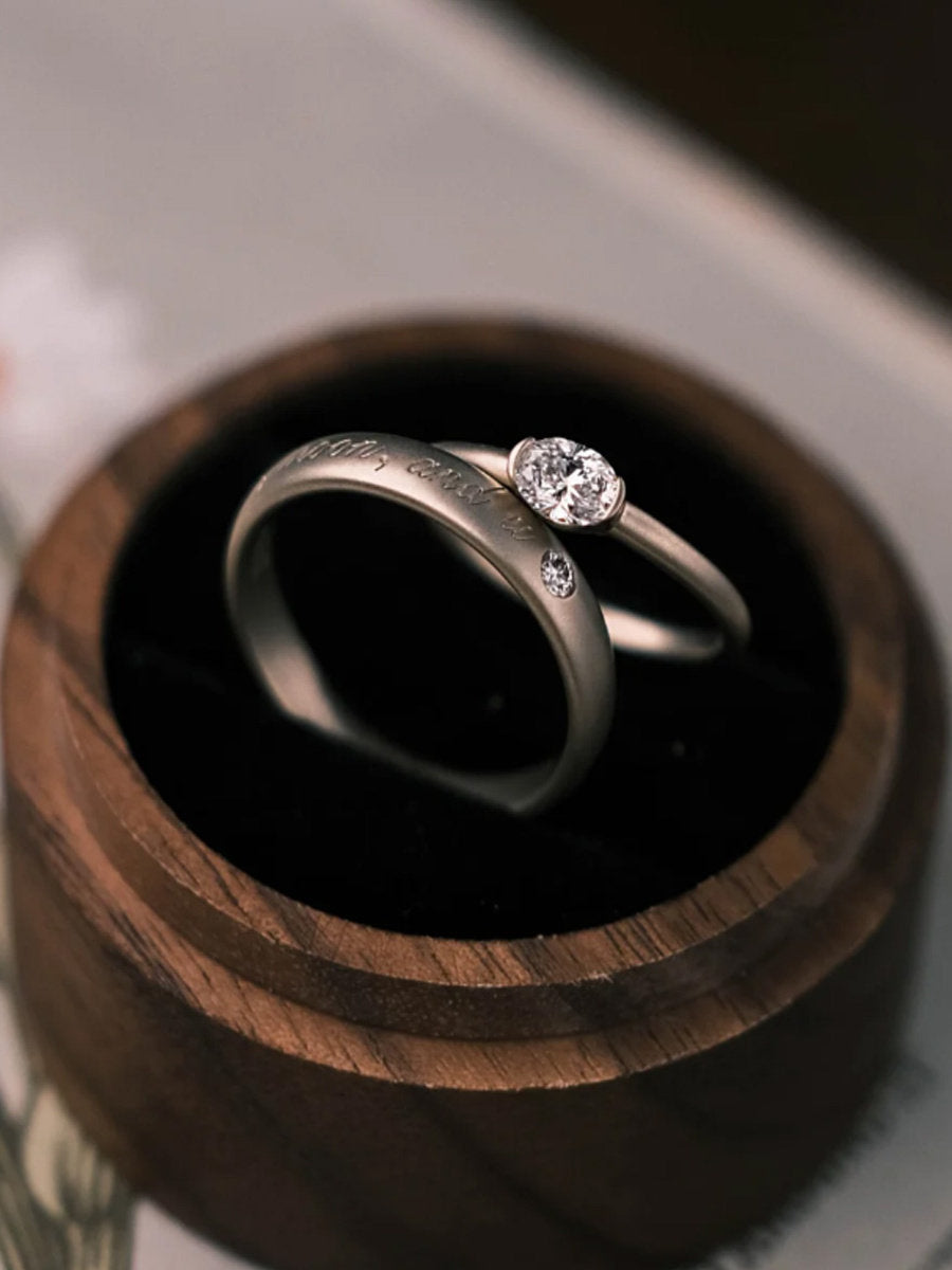 Minimalist Lab-Grown Diamond Couple Rings - 925 Sterling Silver Matching Wedding Bands | Custom Engraved Promise Rings TED