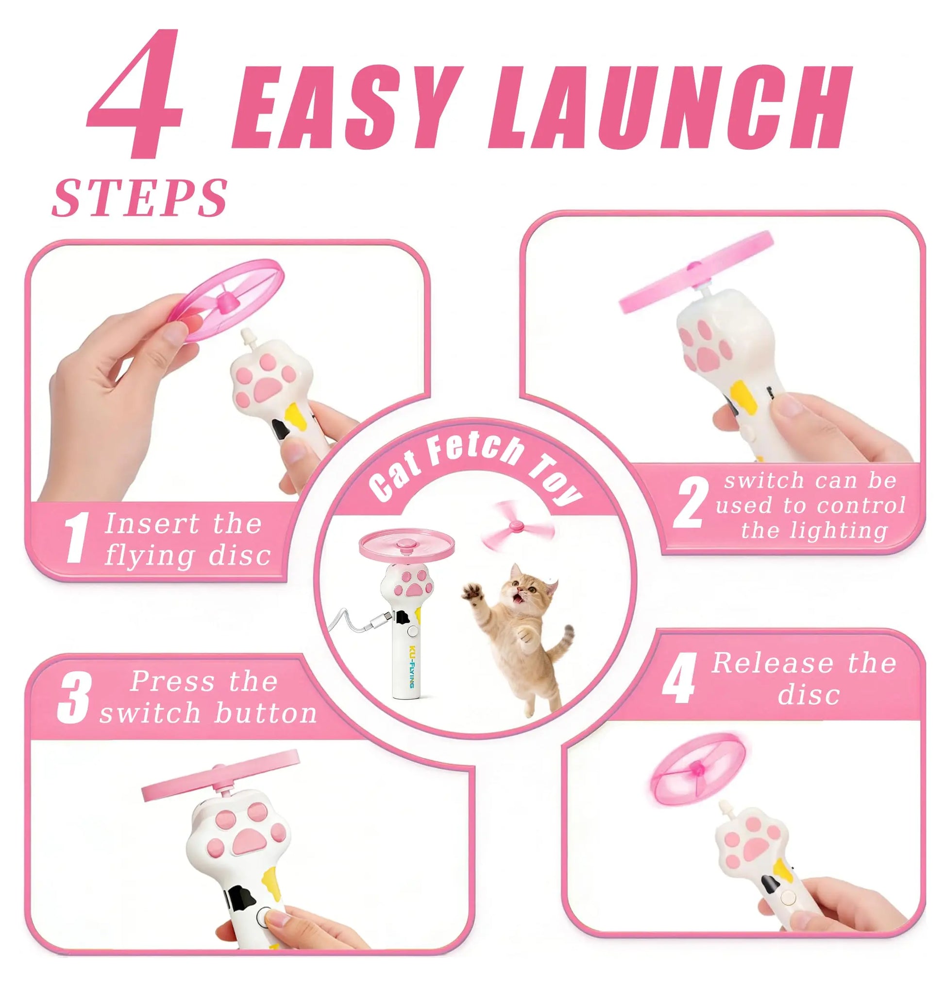 Rechargeable Cat Disc Launcher Toy – Interactive Flying Disc Fetch Toy for Cats & Dogs | Indoor & Outdoor Pet Hunting Game CJ