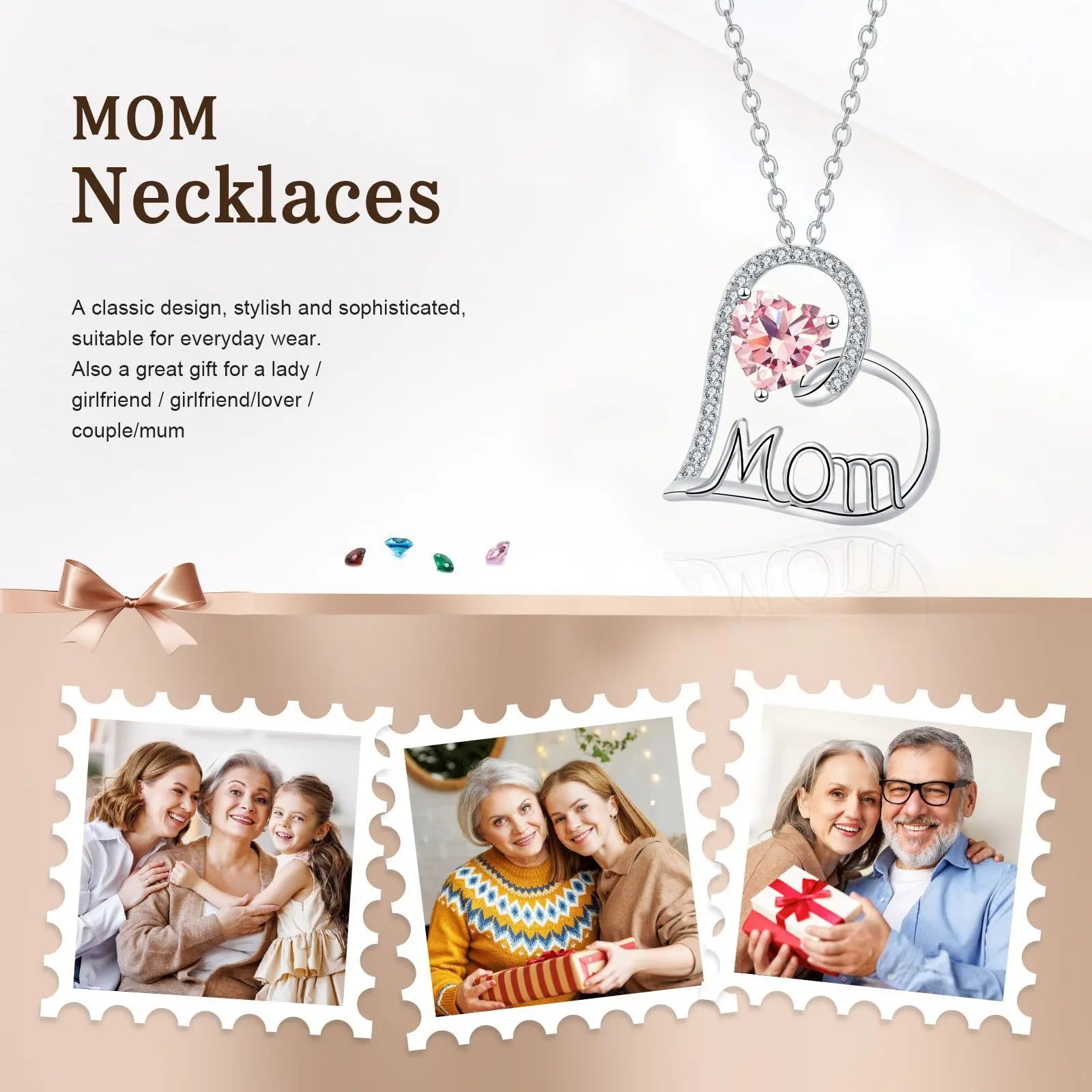 Mother’s Day Heart Necklace – Elegant Love Pendant Jewelry Gift for Mom | Cross Chain Copper Necklace CJ