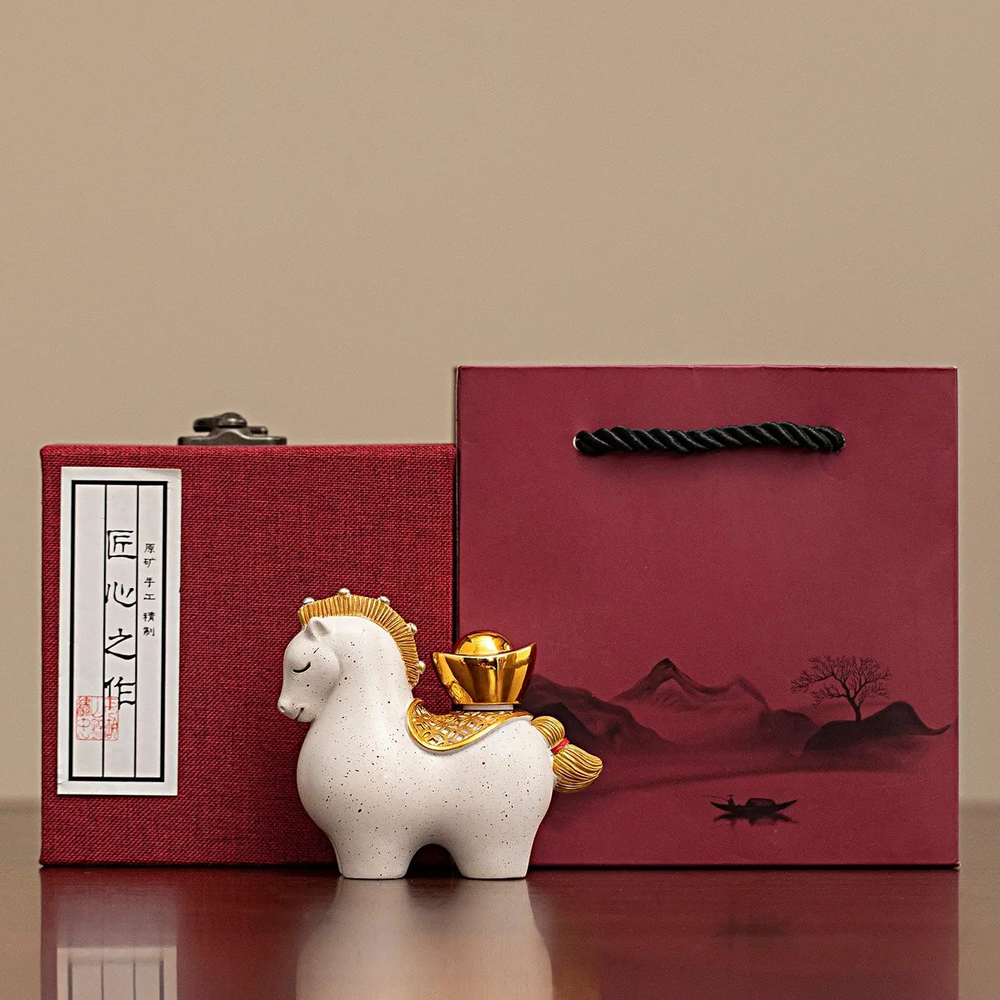 Custom Horse Figurine Gift Set Prosperity Feng Shui Horse Statue with Gift Box | Corporate & Business Gifts TED
