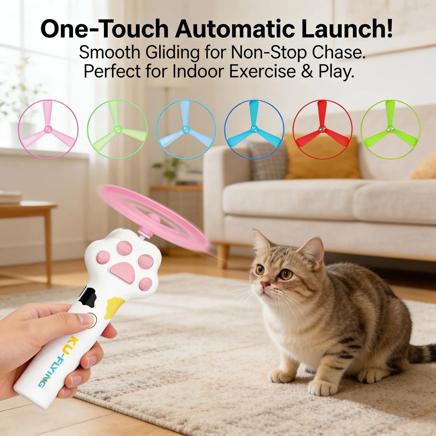 Rechargeable Cat Disc Launcher Toy – Interactive Flying Disc Fetch Toy for Cats & Dogs | Indoor & Outdoor Pet Hunting Game CJ