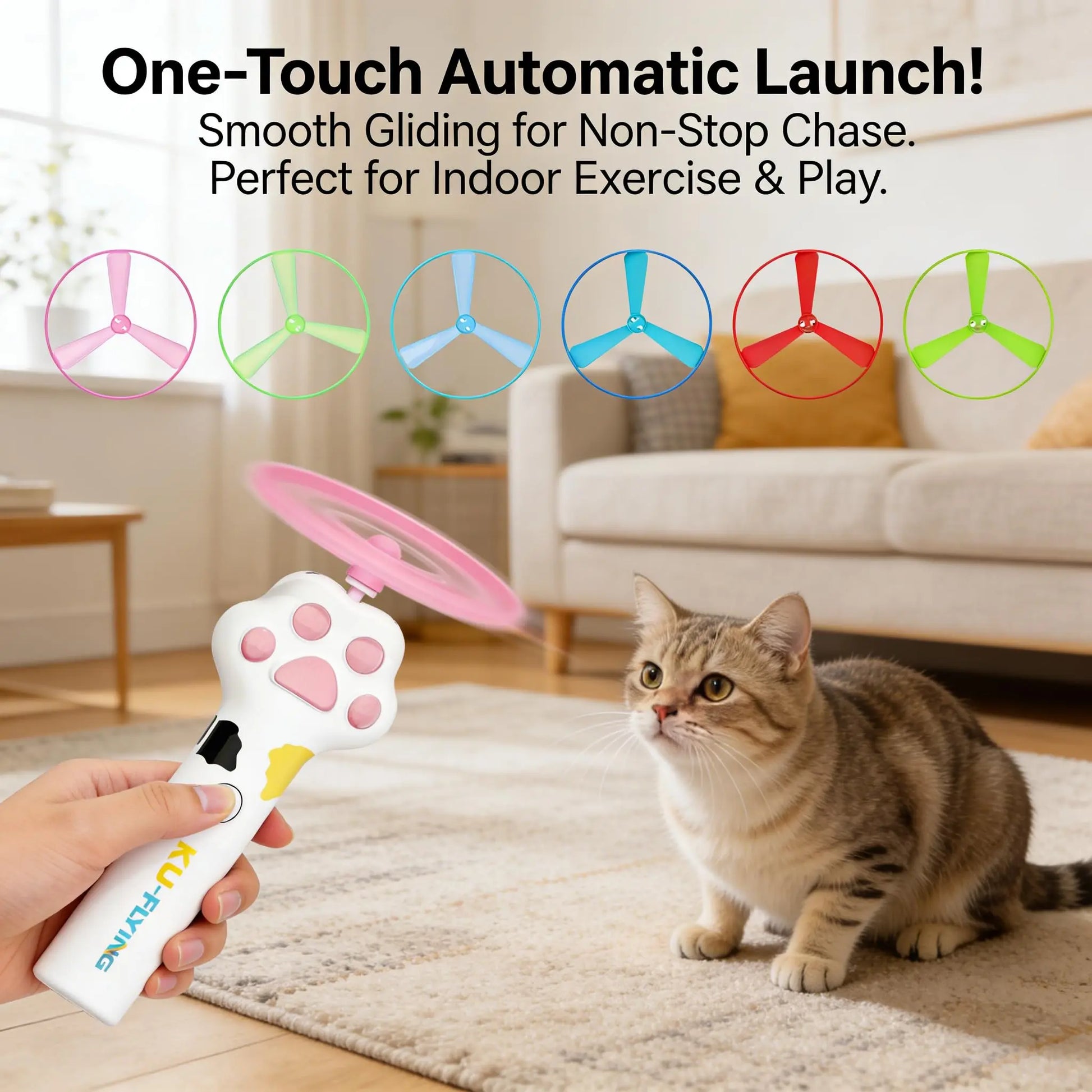 Rechargeable Cat Disc Launcher Toy – Interactive Flying Disc Fetch Toy for Cats & Dogs | Indoor & Outdoor Pet Hunting Game CJ