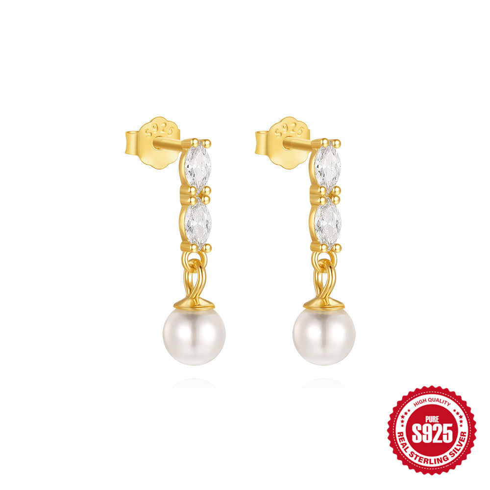 S925 Sterling Silver Star & Heart Pearl Earrings - Elegant Zirconia Drop Earrings | Valentines Day Jewelry Gift TED