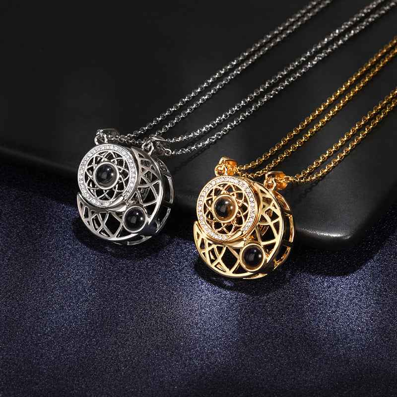 Sun & Moon Couple Projection Necklace – “I Love You” in 100 Languages Matching Set