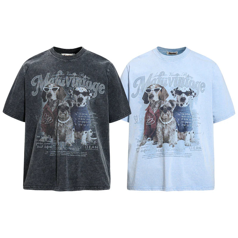 Cartoon Puppy Sunglasses Graphic T-Shirt for Men – Casual Streetwear Loose Fit Tee