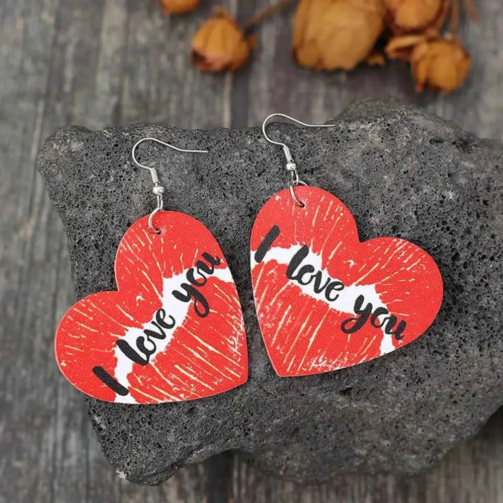 “I Love You” Heart Leather Earrings – Lightweight Romantic Statement Jewelry