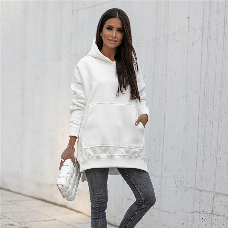Women’s Oversized Pullover Hoodie – Casual Pocket Slit Sweatshirt | Loose Fit Long Sleeve Hooded Top EPR