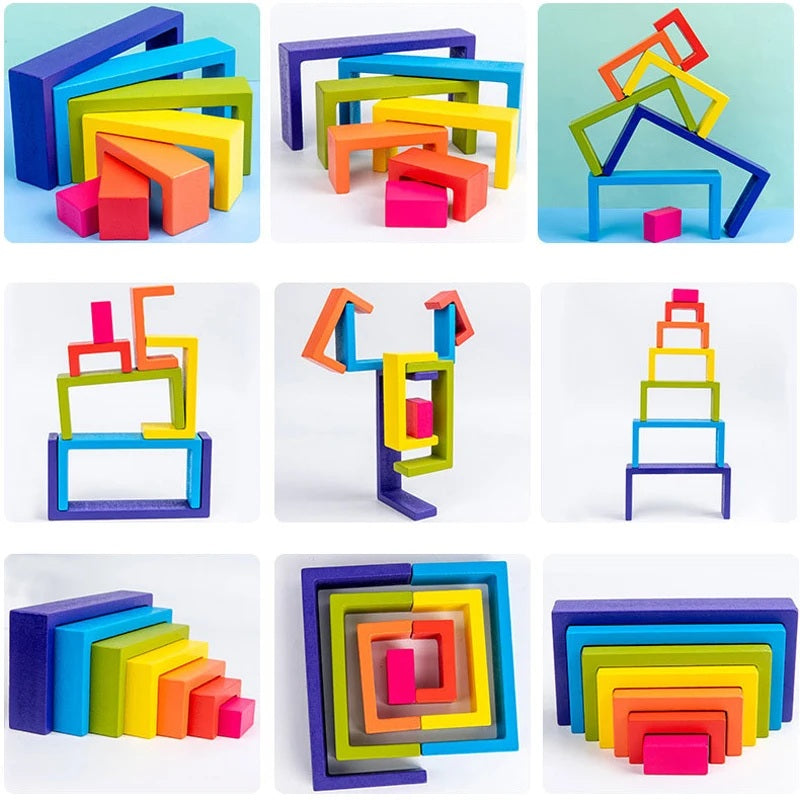 Montessori Rainbow Wooden Building Blocks | Creative Educational Stacking Toys - EverCharm Gifts