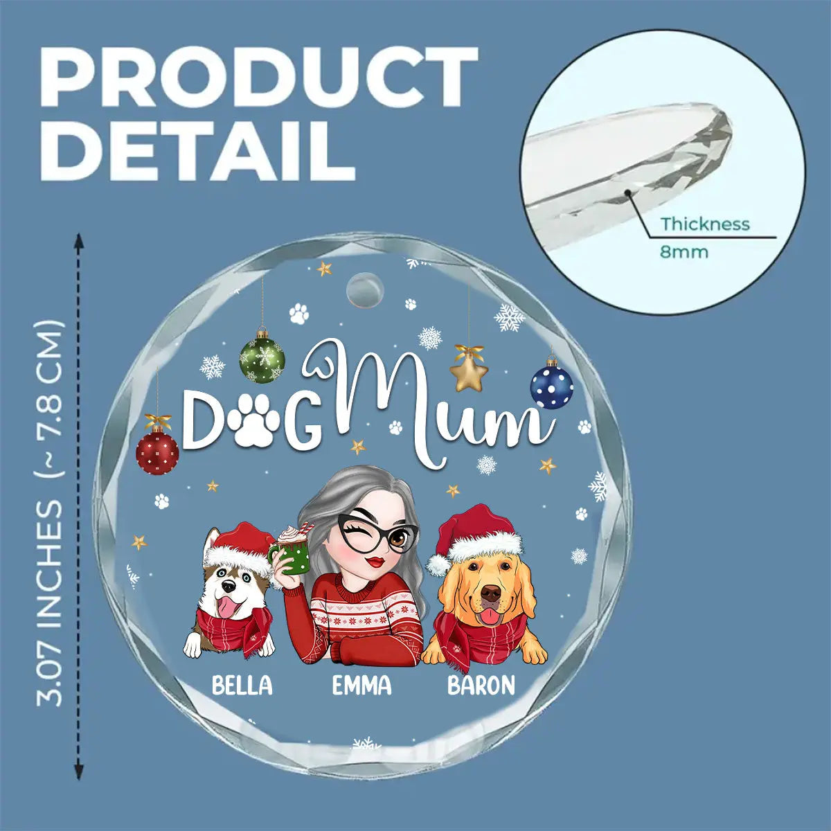 Personalized Glass Ornament – Custom Clear Hanging Decoration Gift EPR