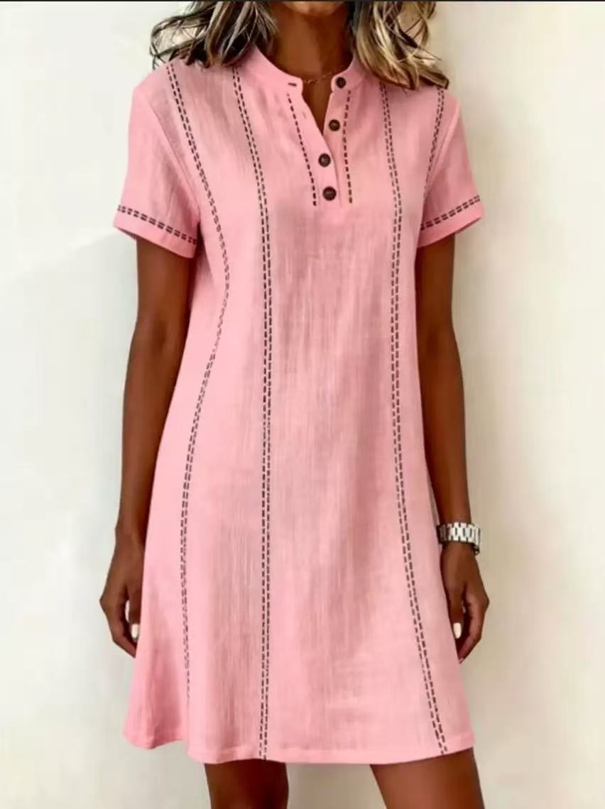 Women’s Button Up Polo Collar Midi Dress – Elegant Loose Fit Commute Dress