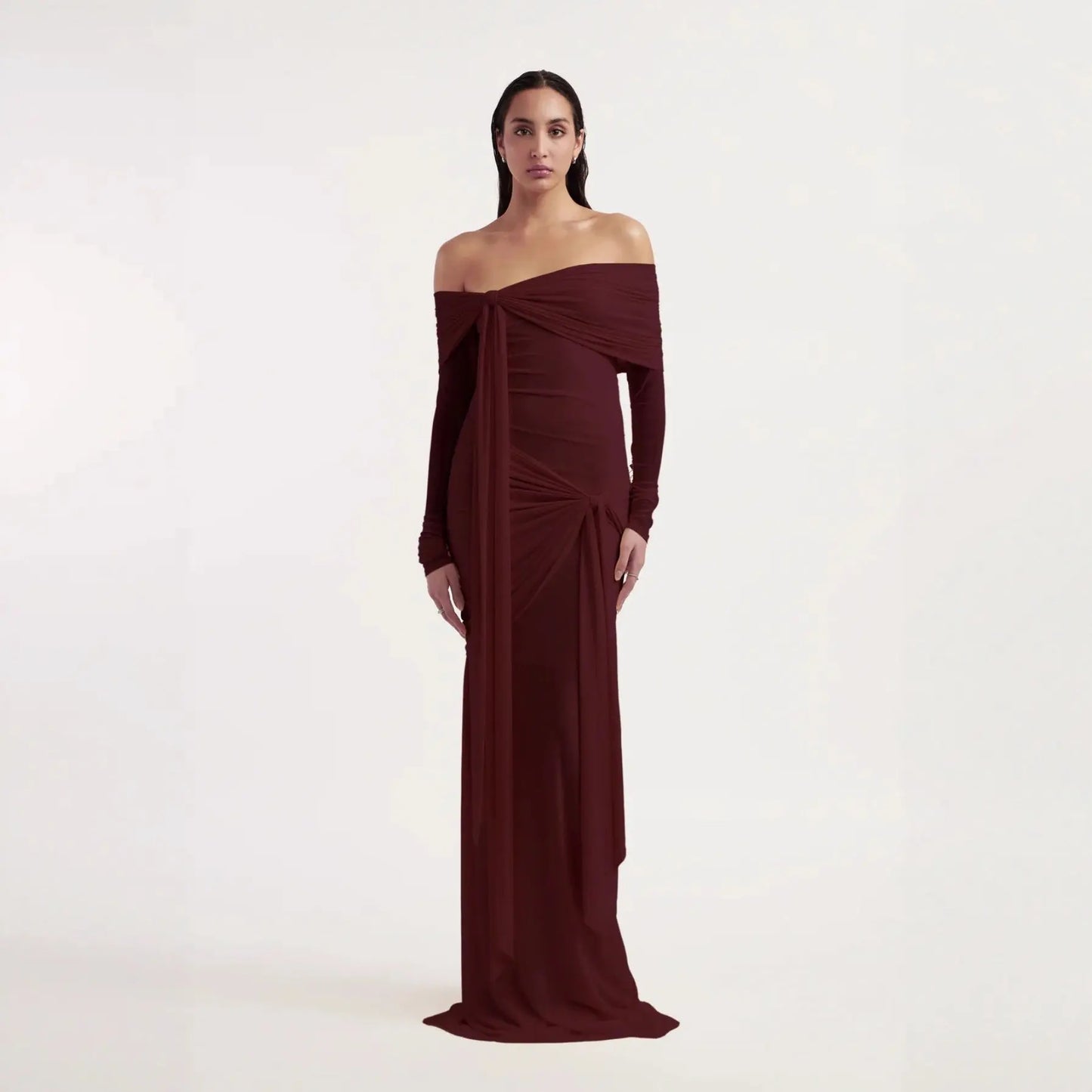 Women’s One-Shoulder Knit Maxi Dress – Elegant Fitted High Waist Long Sleeve Dress | Evening & Party Bodycon Gown