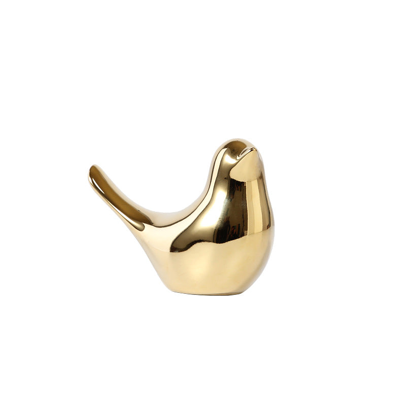 Nordic Gold Ceramic Bird Ornament – Modern Porcelain Bird Figurine | Luxury Living Room Home Decor EPR