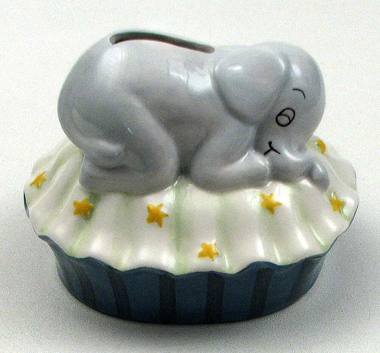 Baby Elephant Piggy Bank – Ceramic Sleeping Elephant Coin Bank | Cute Nursery & Kids Room Decor IWGAC