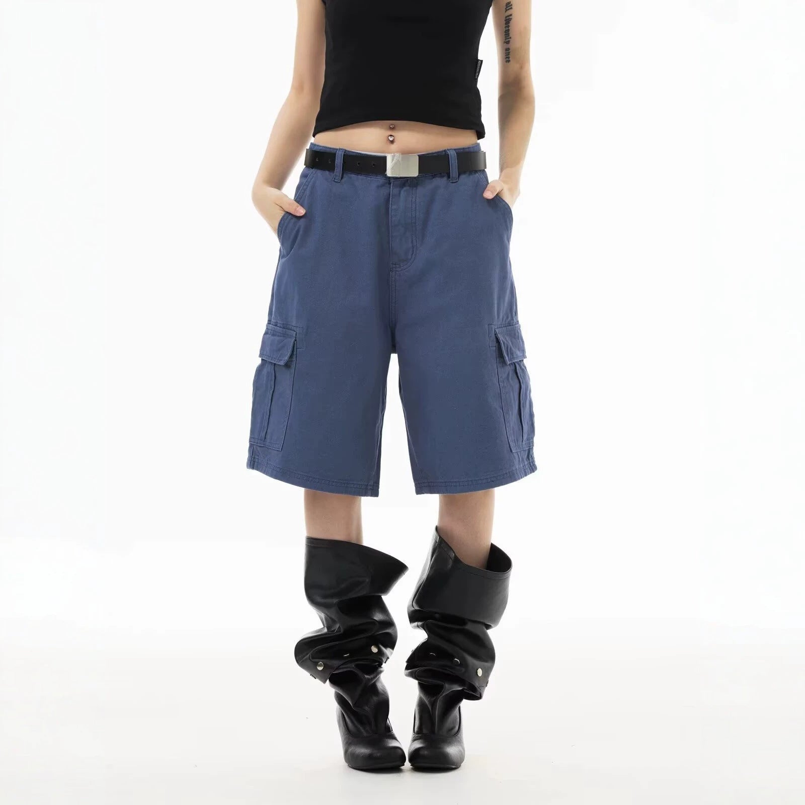 Women’s High Waist Capri Straight Leg Pants – Lightweight French Workwear Casual Trousers | Relaxed Blue Cropped Pants EPR