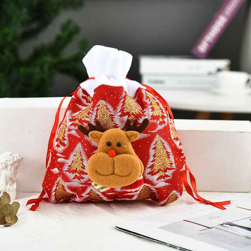 Christmas Linen Tote Gift Bag – 3D Printed Holiday Gift Bag for Parties
