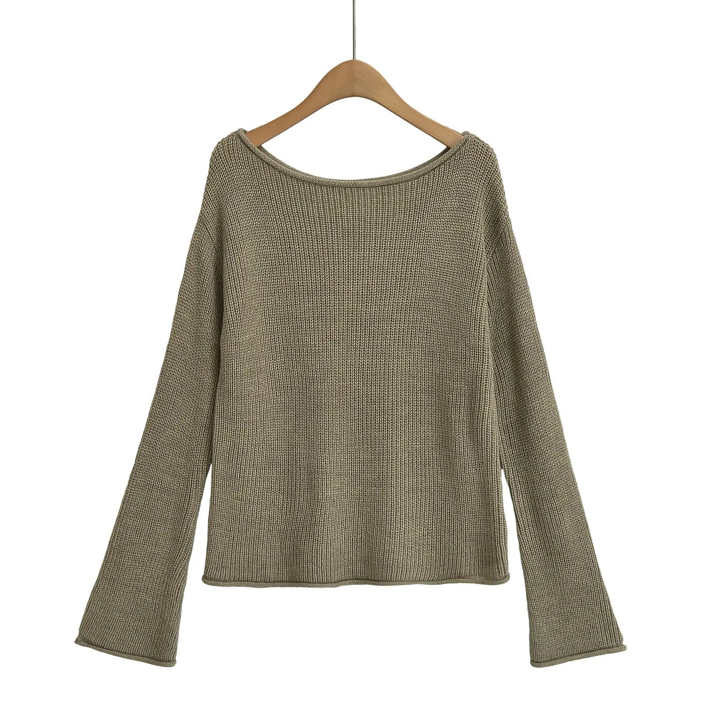 Women’s One-Shoulder Knit Sweater – Boat Neck Long Sleeve Top EPR