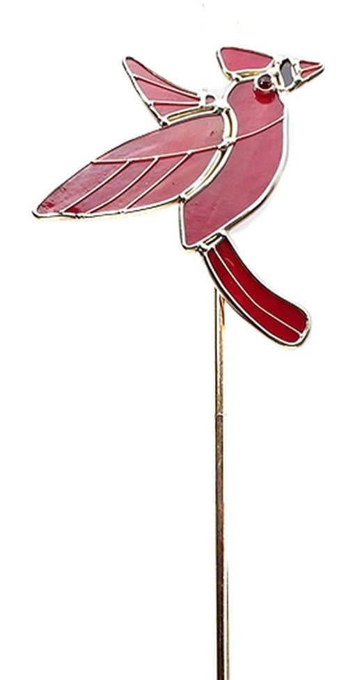 Cardinal Art Glass Garden Stake – Red Glass Outdoor Yard Decor | Decorative Metal Bird Garden Ornament IWGAC