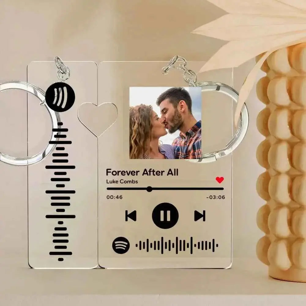 Custom Spotify Code Keychain with Photo – Personalized Music Memory Gift for Couples & Him