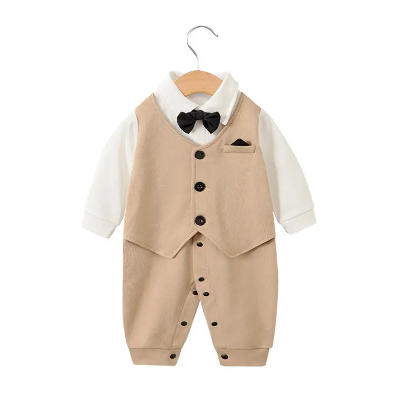 Baby Boy Cotton Romper – Long Sleeve British Style Newborn Crawling Suit (0–12 Months) EPR