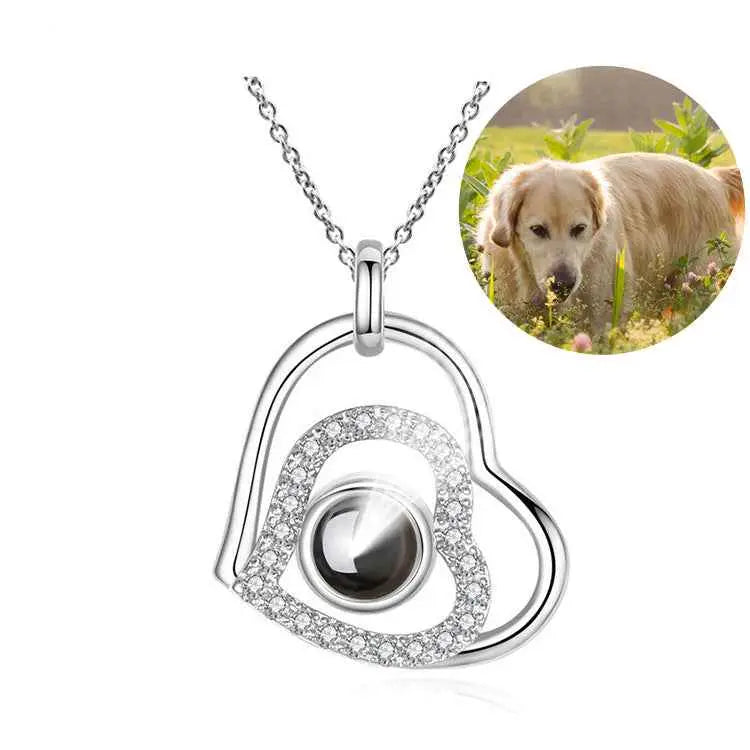 Custom Photo Projection Heart Necklace – “I Love You” in 100 Languages Love Bear Pendant