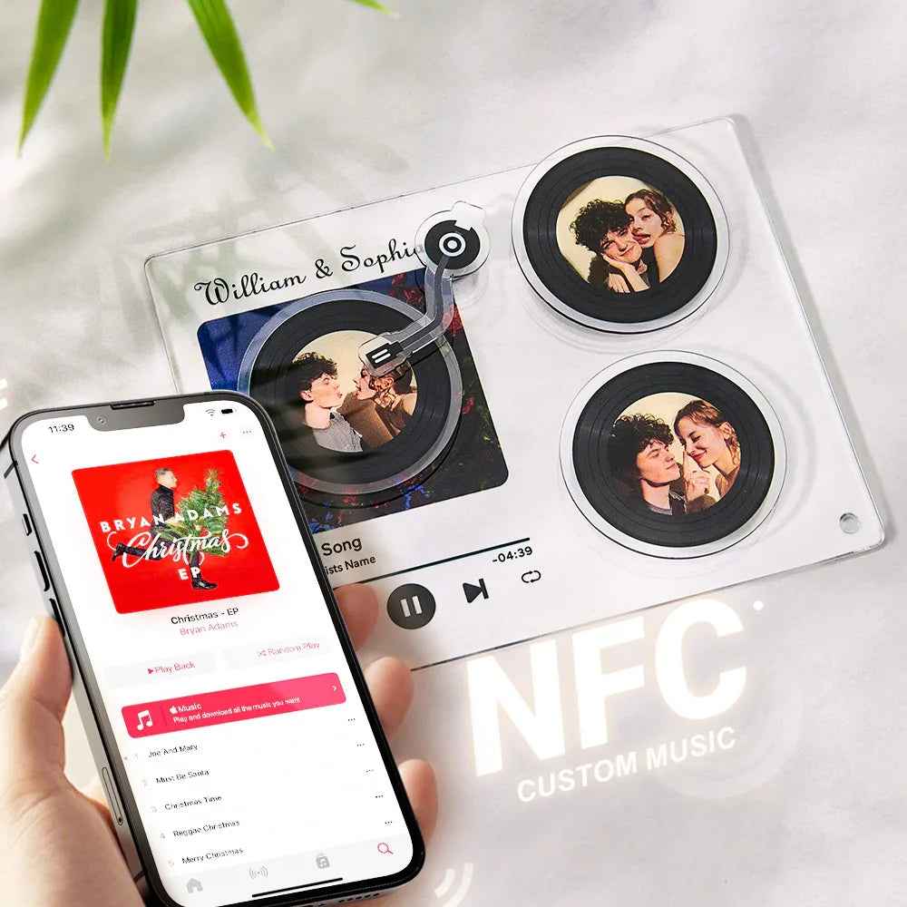 Personalized NFC Music Plaque – Rotatable Vinyl Record Photo Frame “Tap to Play” Love Gift