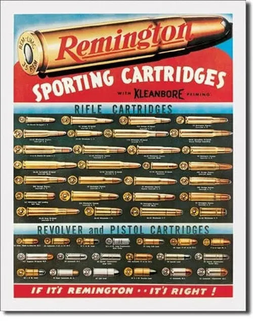 Remington Sporting Cartridges Tin Sign – Vintage Metal Wall Décor | Rustic Hunting & Man Cave Sign (16" x 12.5") IWGAC