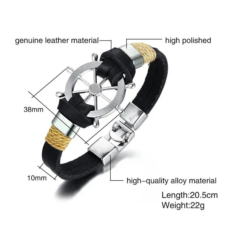 Men’s Nautical Rope Bracelet – Ship Wheel Anchor Style (Father’s Day Gift) - EverCharm Gifts