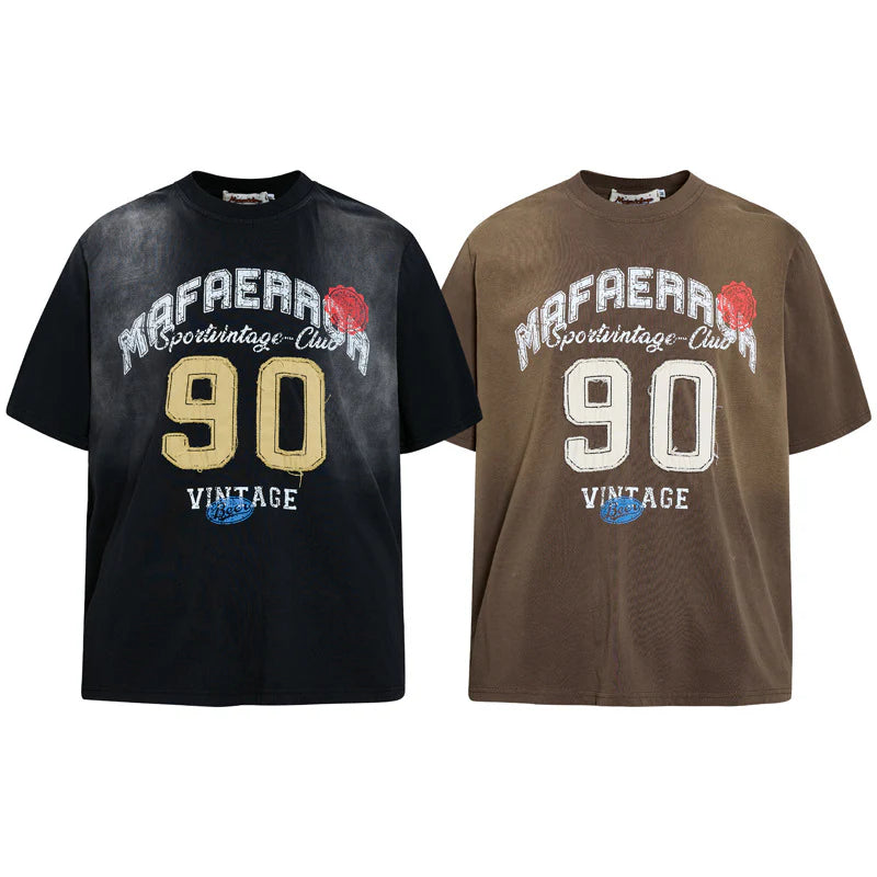 Vintage Spray Paint Embroidered Streetwear T-Shirt for Men – Loose Fit Graphic Tee
