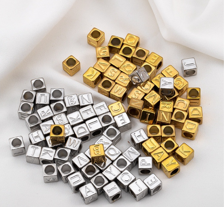 Stainless Steel Letter Beads A-Z – DIY Cube Alphabet Jewelry Charms 7mm