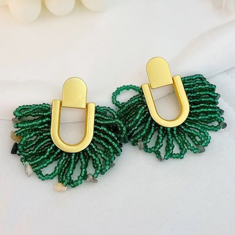 Bohemian Beaded Drop Earrings – Romantic Glass Seed Bead Statement Jewelry EPR